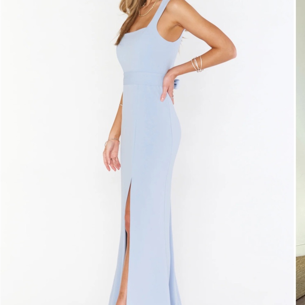 Show Me Your Mumu Powder Blue Midi Dress with Front Slit